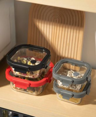 4 Pc Square Shape Borosilicate Tempered Glass Food Storage Containers with Pro Grade Locking Glass Lids Set