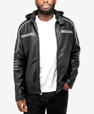 XRAY Men's Grainy PU Moto Jacket With Hood and Faux Shearling Lining