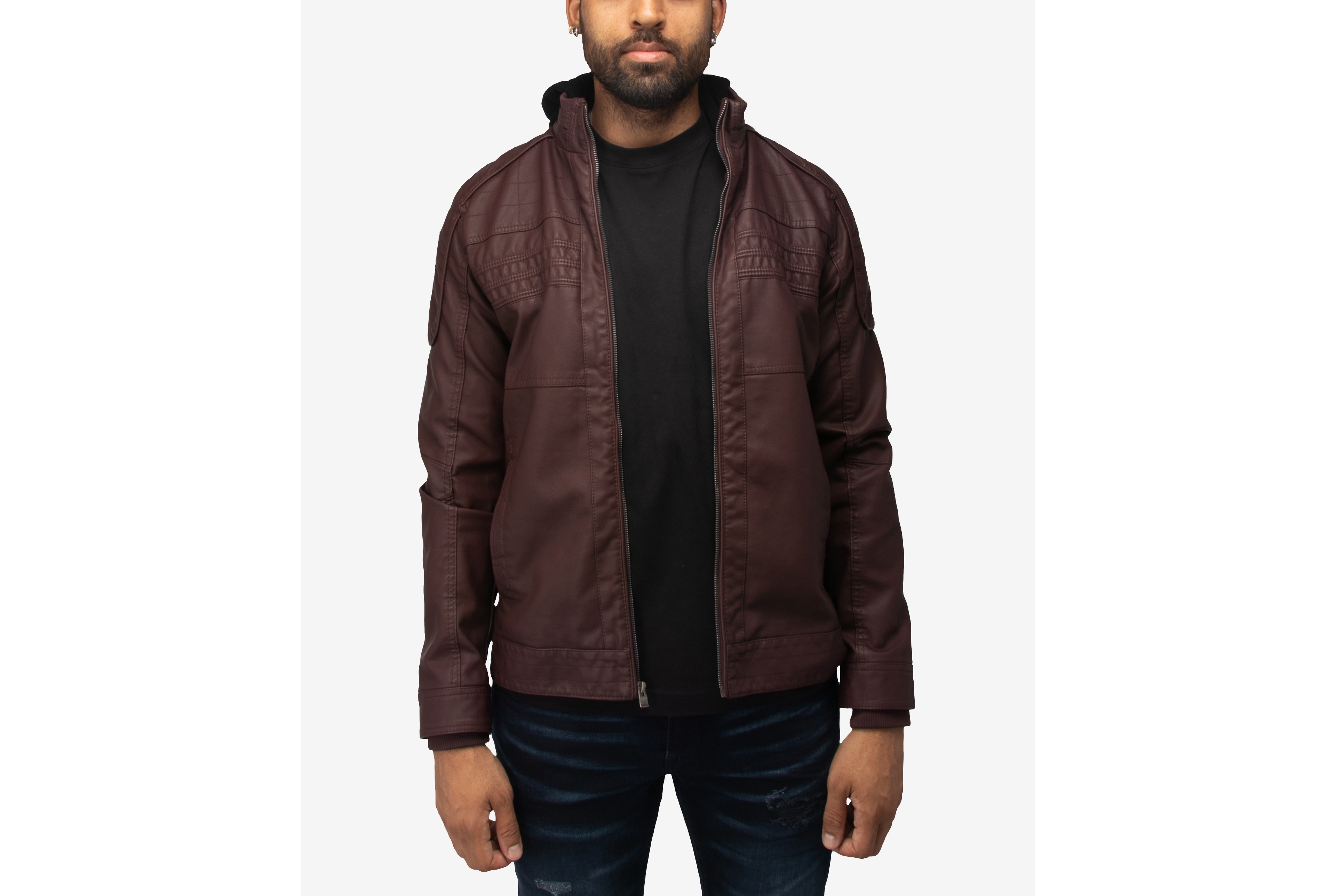 X-Ray Men's Hood and Faux Shearling Lining Moto Jacket