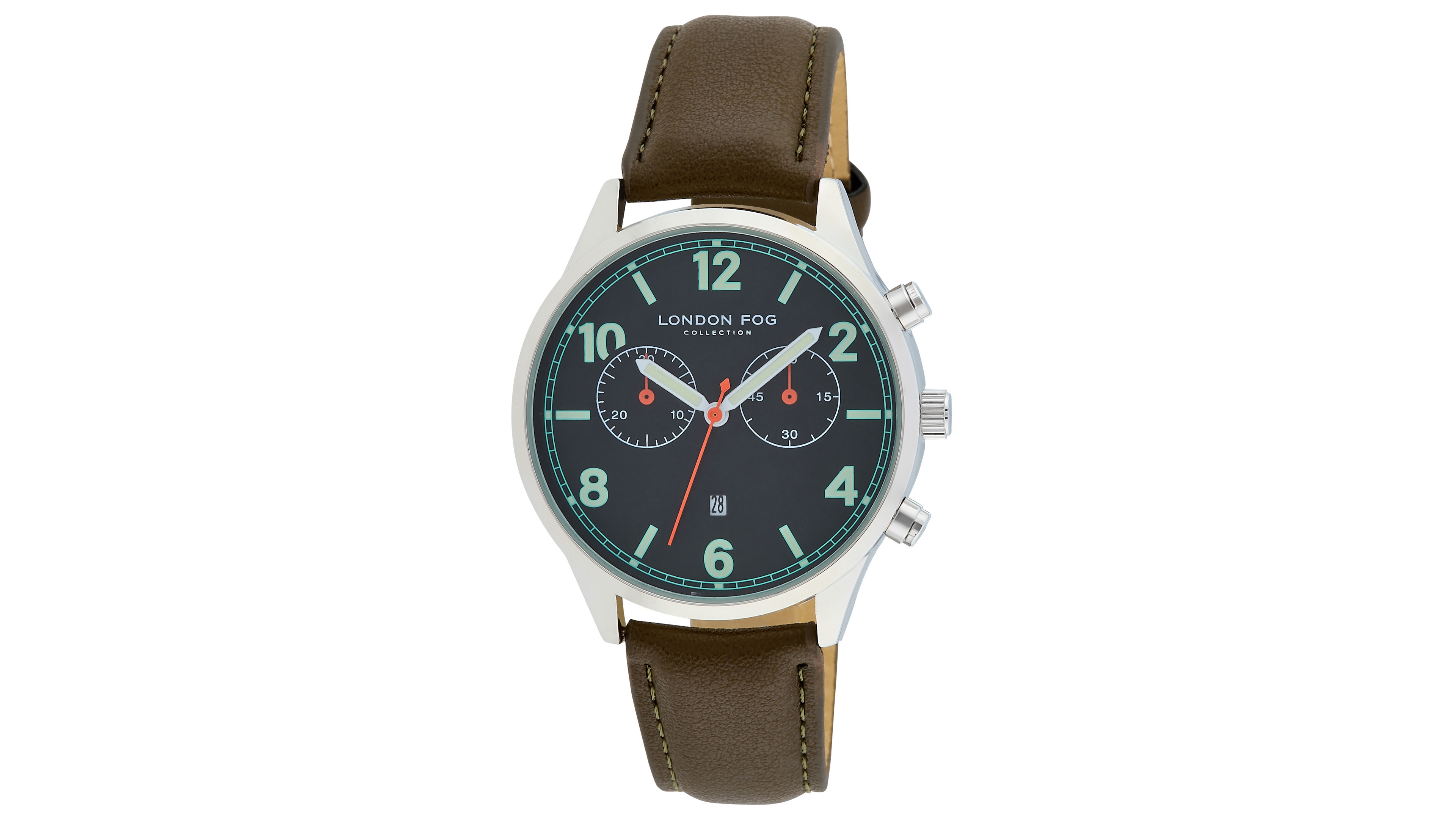 London Fog Multi Function Khaki Faux Leather Watch 42mm