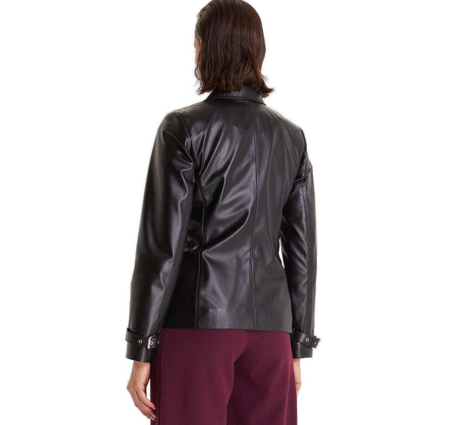 Женская куртка Furniq UK Genuine Leather Jacket Safari Black, цвет: Чёрный — фото 2