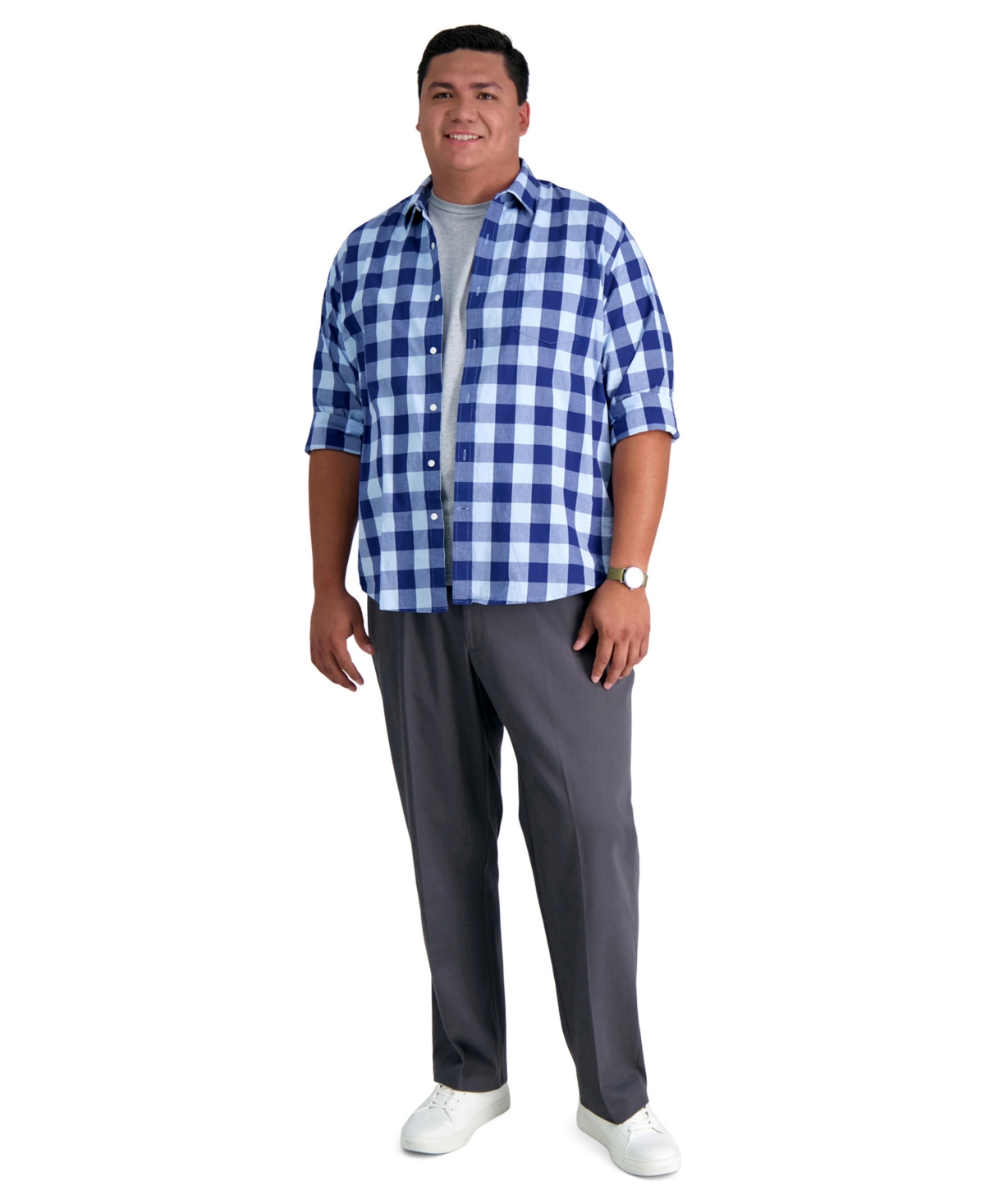 Men's Big & Tall Premium No Iron Khaki Classic Fit Flat Front Hidden Expandable Waistband Pants - Dark Navy