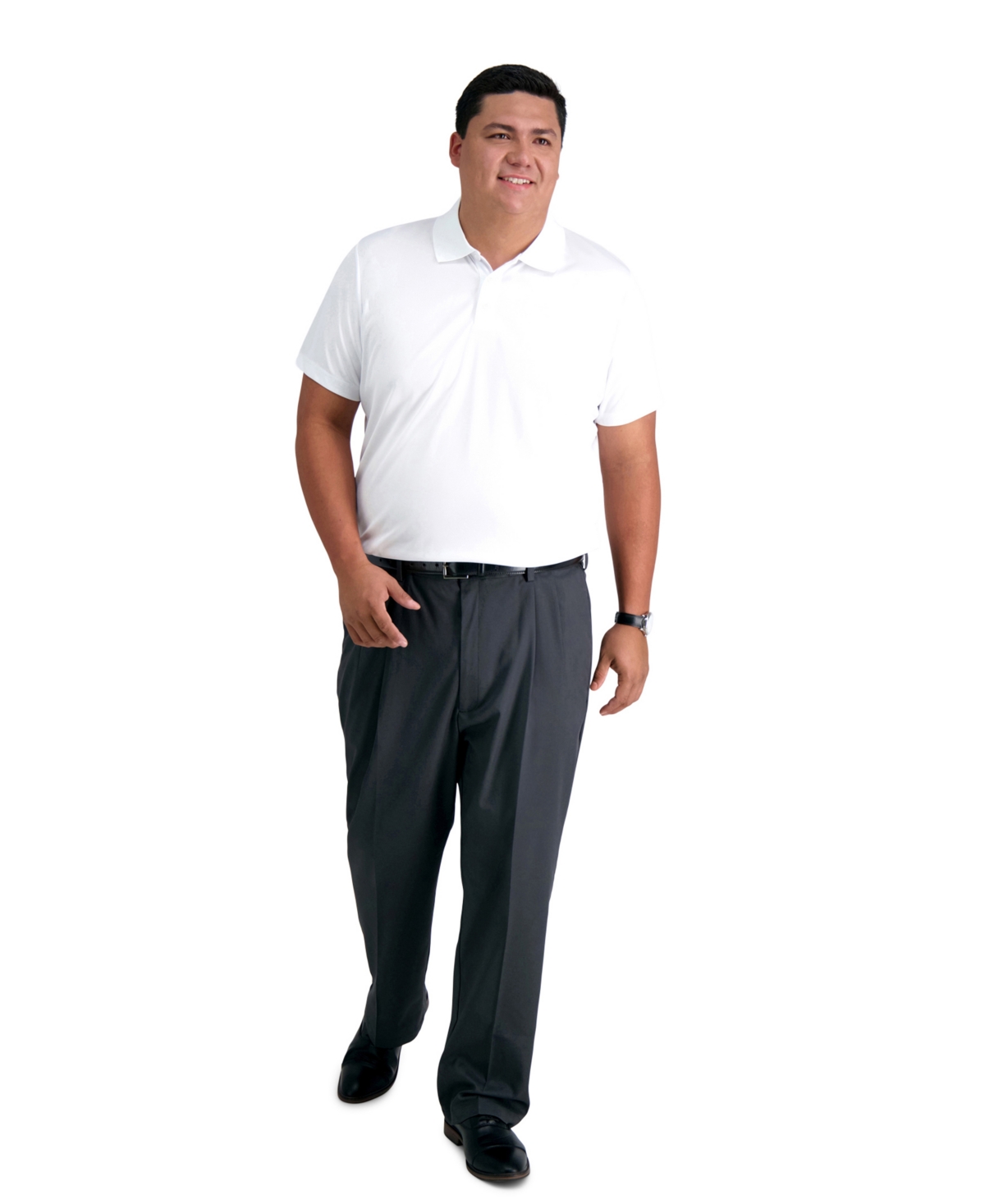 Haggar Men's Big & Tall Iron Free Premium Khaki Classic-fit Pleated Pant In Dark Grey