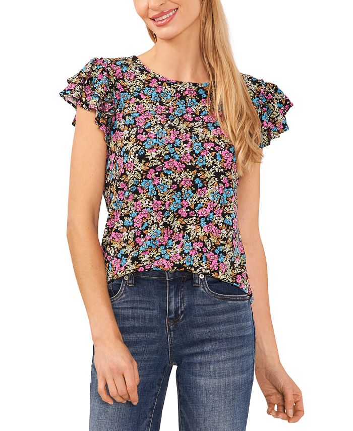 Women s Double Ruffle Flutter Sleeve Knit Top