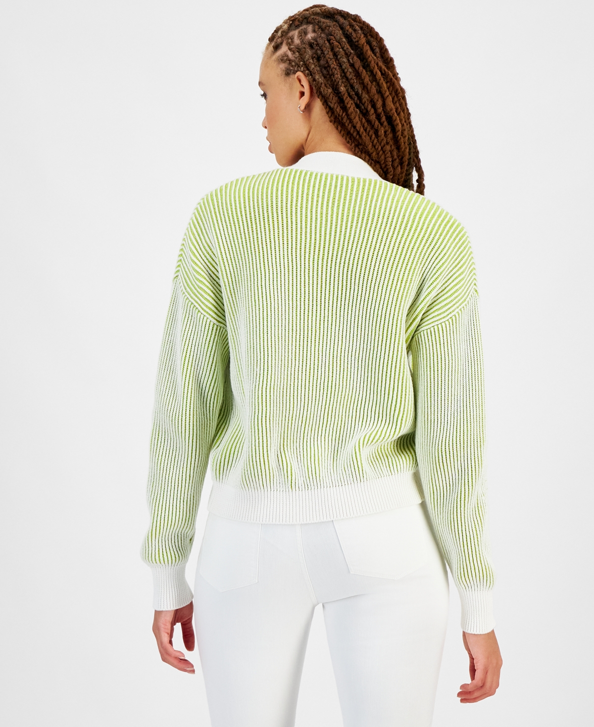 Dkny Jeans Women's Cotton Long-Sleeve Transfer Rib Cardigan - F0d - Citrine/ivory