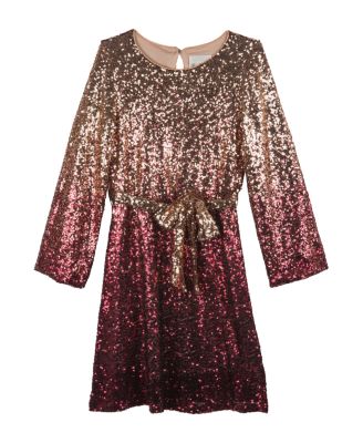 Rare Editions Big Girls Long Sleeve Ombre Sequin Mesh with