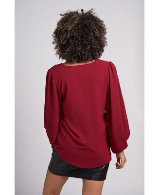 Women's Salem Oversized V-Neck Front Blouse with Balloon Sleeves and Elastic cuff