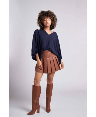 Women's Salem Oversized V-Neck Front Blouse with Balloon Sleeves and Elastic cuff
