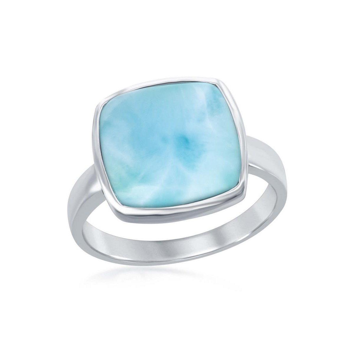 Sterling Silver Larimar Square Ring - Blue