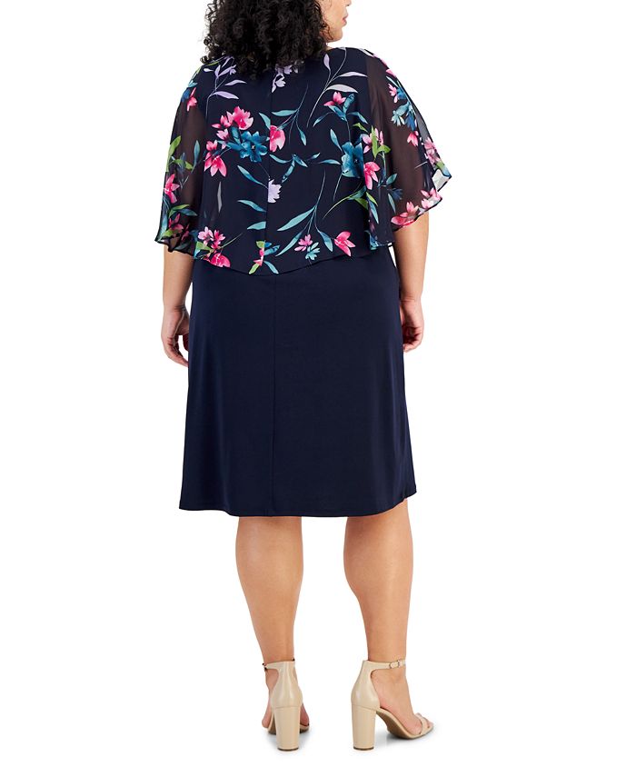 Connected Plus Size Printed Cape-Overlay Sheath Dress - Macy's