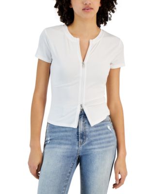 Planet Heart Juniors' Double Zip-Front Ribbed Tee Macy's