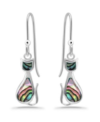 Abalone Inlay Cat Fishhook Earrings