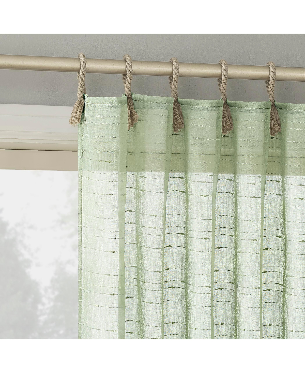 Noemi Slub Stripe Rope Tab Semi-Sheer Tab Top Curtain Panel - Natural