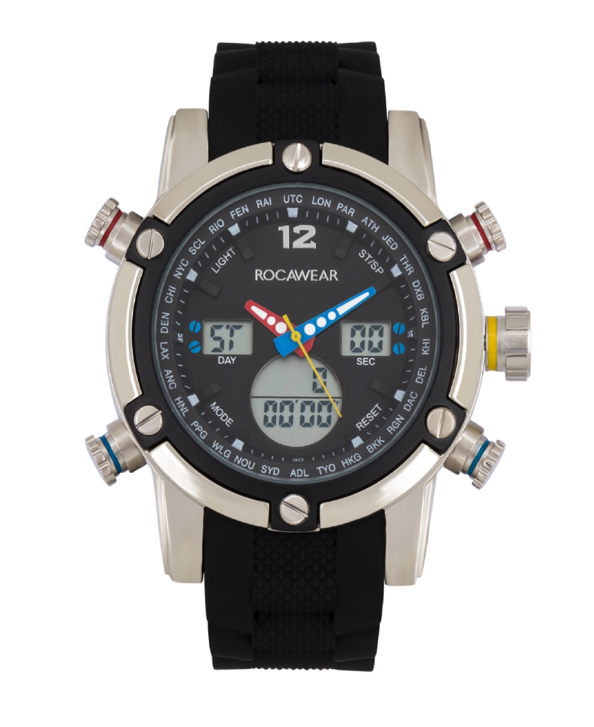 Men's Analog-Digital Black Silicone Strap Watch 49.5mm - Black