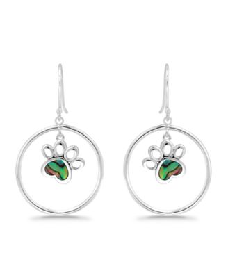 Abalone Inlay "Paw" Circle Fishhook Drop Earrings