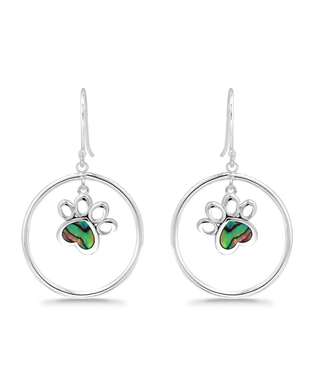 Shop Macy's Abalone Inlay "paw" Circle Fishhook Drop Earrings In Silver