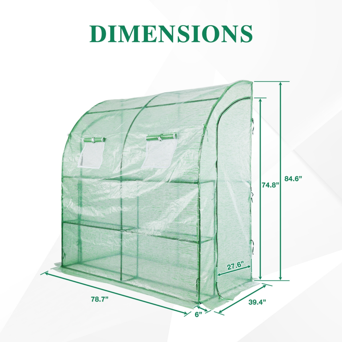 Aoodor 6.3ft. x 3.3ft. 7.2ft. Green Walk-in Greenhouse Lean to Portable Wall Two Zipper Door