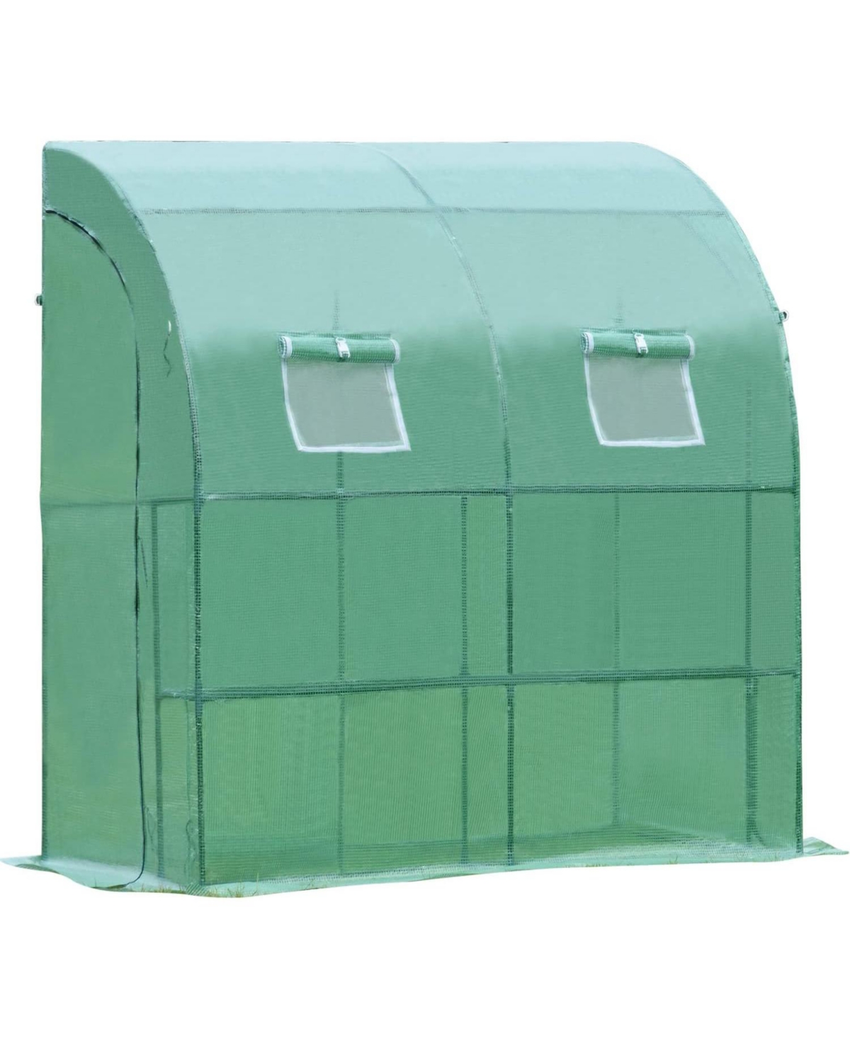 6.3ft. x 3.3ft. x 7.2ft. Green Walk-in Greenhouse Lean to Portable Wall Two Zipper Door - White