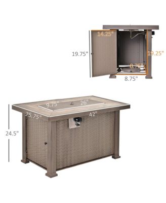 42" Propane Fire Pit Table, 50,000 BTU Wicker-effect Auto-Ignition Gas Fireplace Fire Pits with Ceramic Tabletop, Steel Base, Lid, Lava Rocks and Cover, CSA Certification, Grey