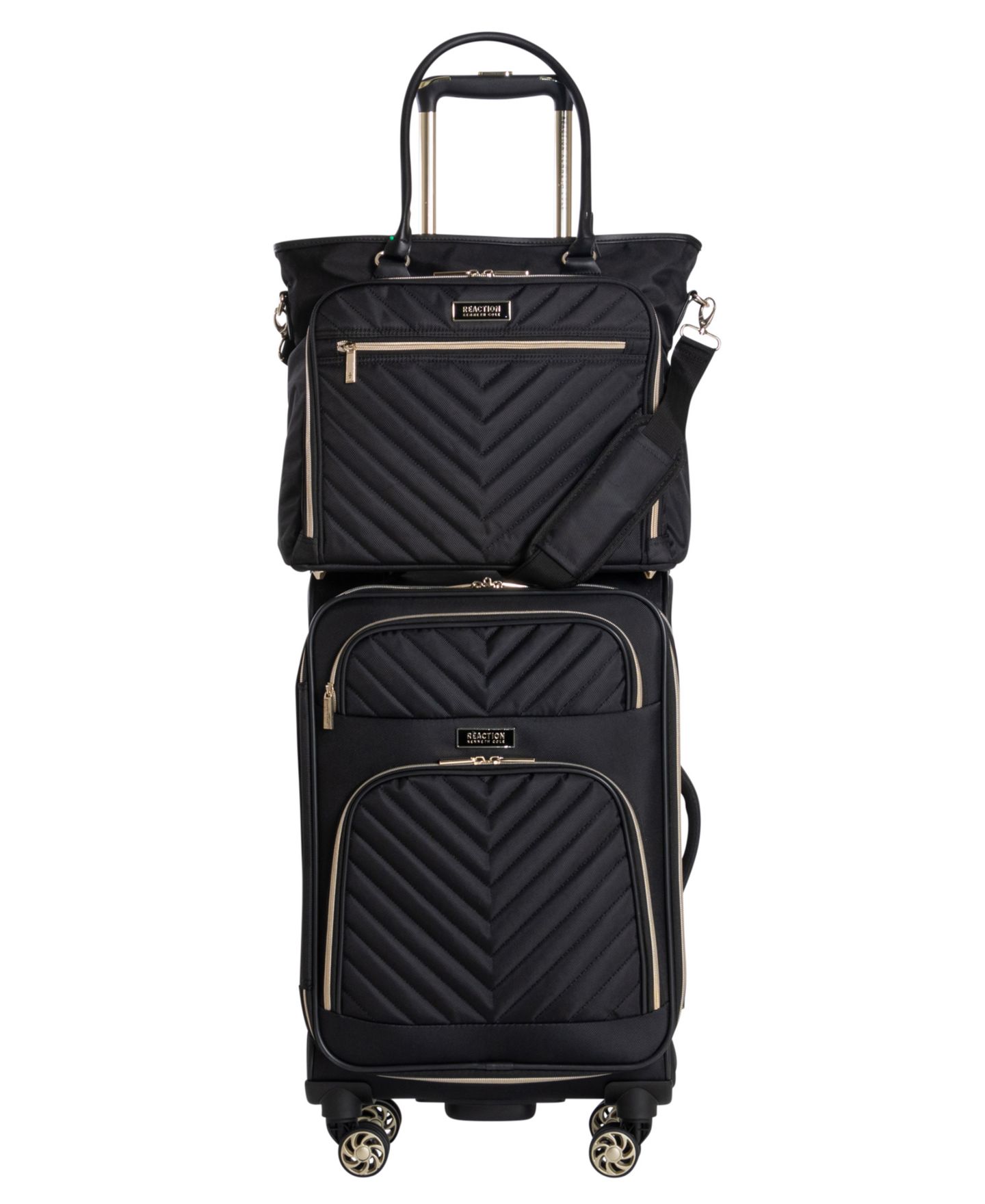 Сумки Kenneth Cole Reaction Chelsea Softside Chevron Expandable 2pc 20" Carry-On Luggage + Matching 15" Laptop Tote Set, цвет: Чёрный — фото 1