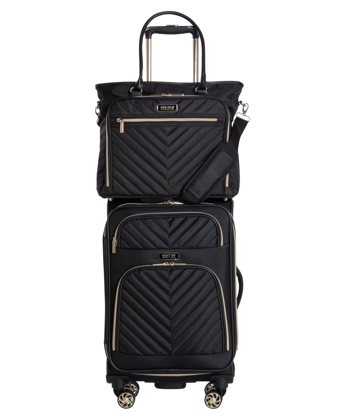 Chelsea Softside Chevron Expandable 2pc 20" Carry-On Luggage + Matching 15" Laptop Tote Set - Black