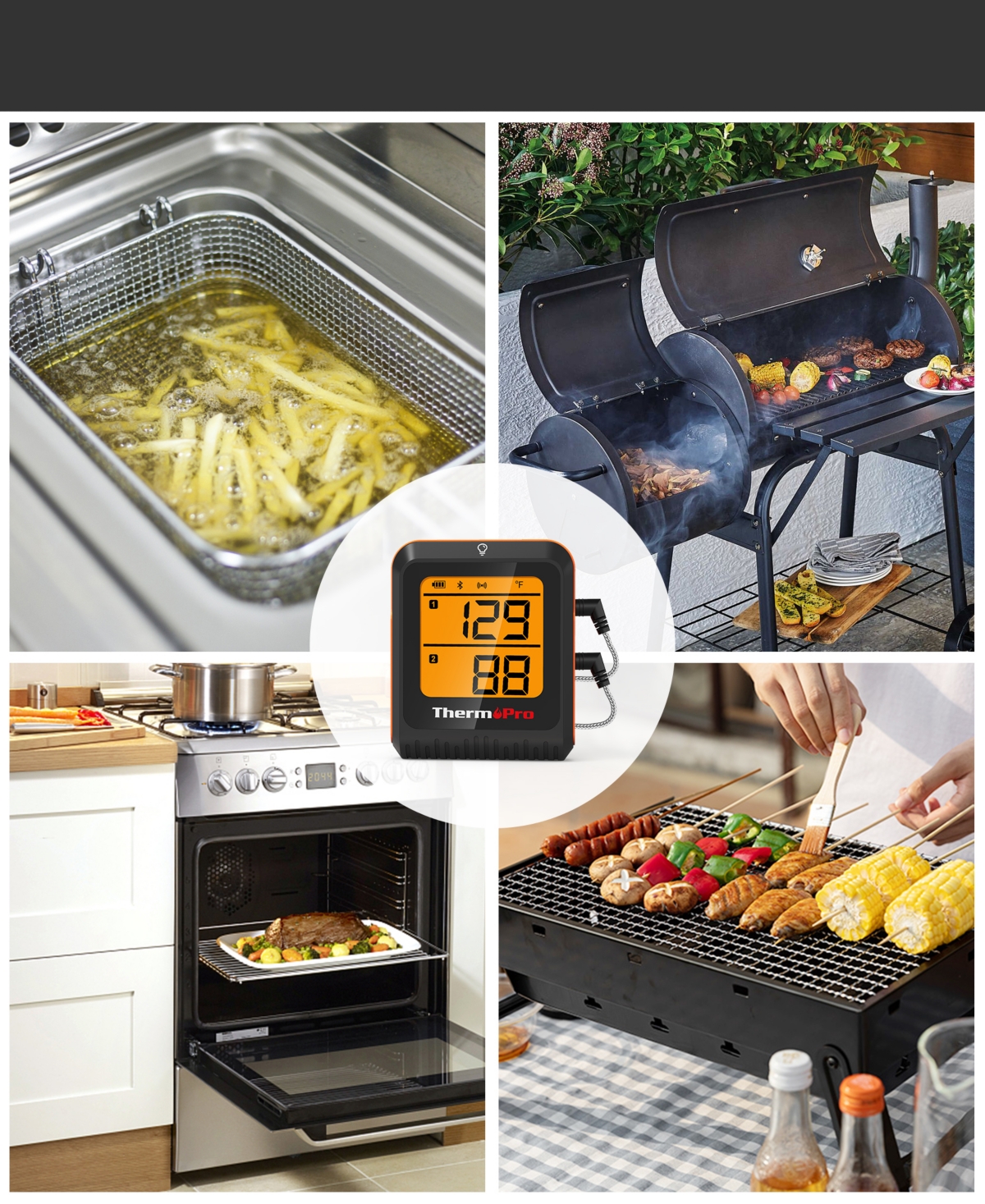 Thermopro Pack Of 1 Tp920w 500' Range Smart Bluetooth Meat Food Thermometer In Black