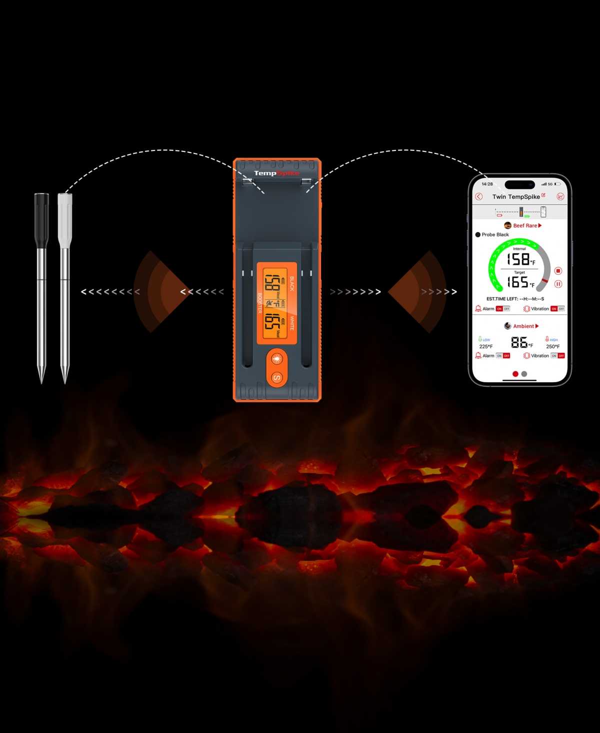 Thermopro Pack Of 1 Twin Tempspike 500' Truly Wireless Meat Thermometer With 2 Meat Probes In Orange,gray