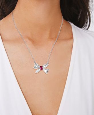 Imitation Pearl and Cubic Zirconia Bow Pendant Necklace