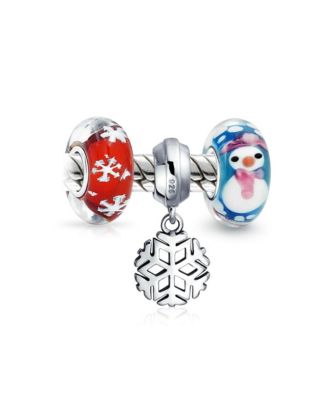 Christmas Snowman Snowflake Murano Glass Mix Set Of 3 Sterling Silver Spacer Dangle Bead Bundle Fits European Charm Bracelet
