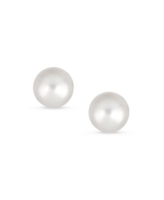 Traditional Tiny Minimalist CZ Accent 10K Gold White Freshwater Cultured Button Pearl Stud Earrings Secure Screw Back