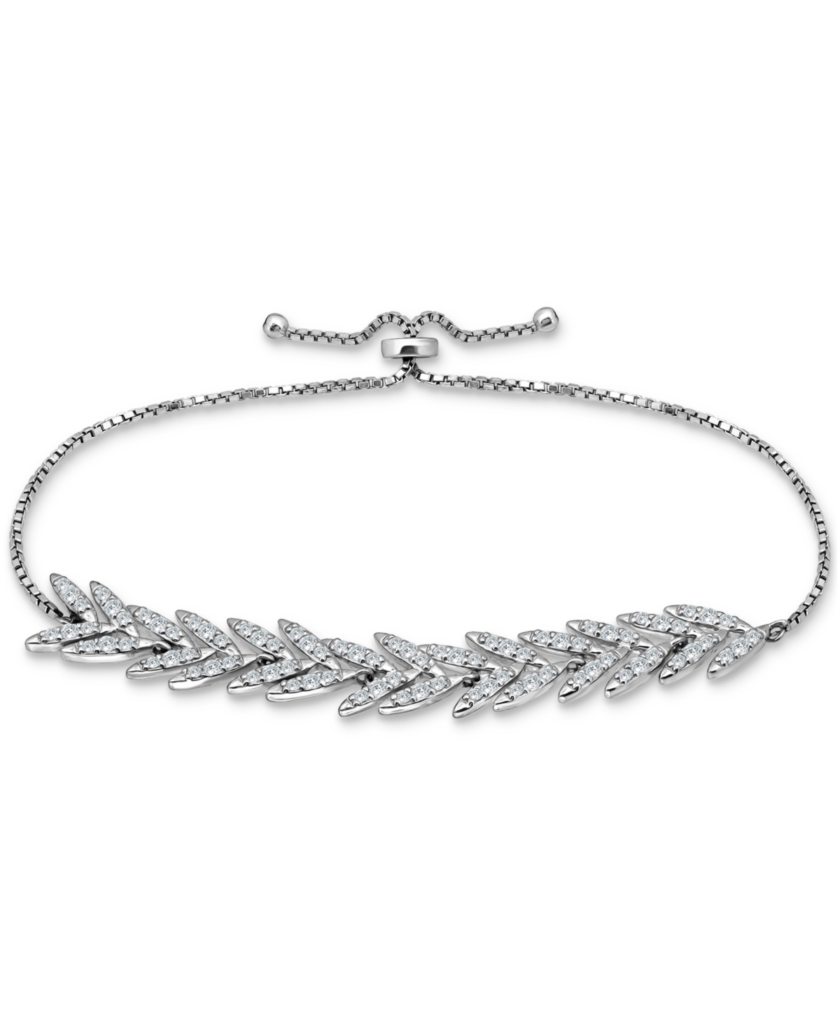 Macy's Cubic Zirconia Feathered Bolo Bracelet In Sterling Silver, Created For