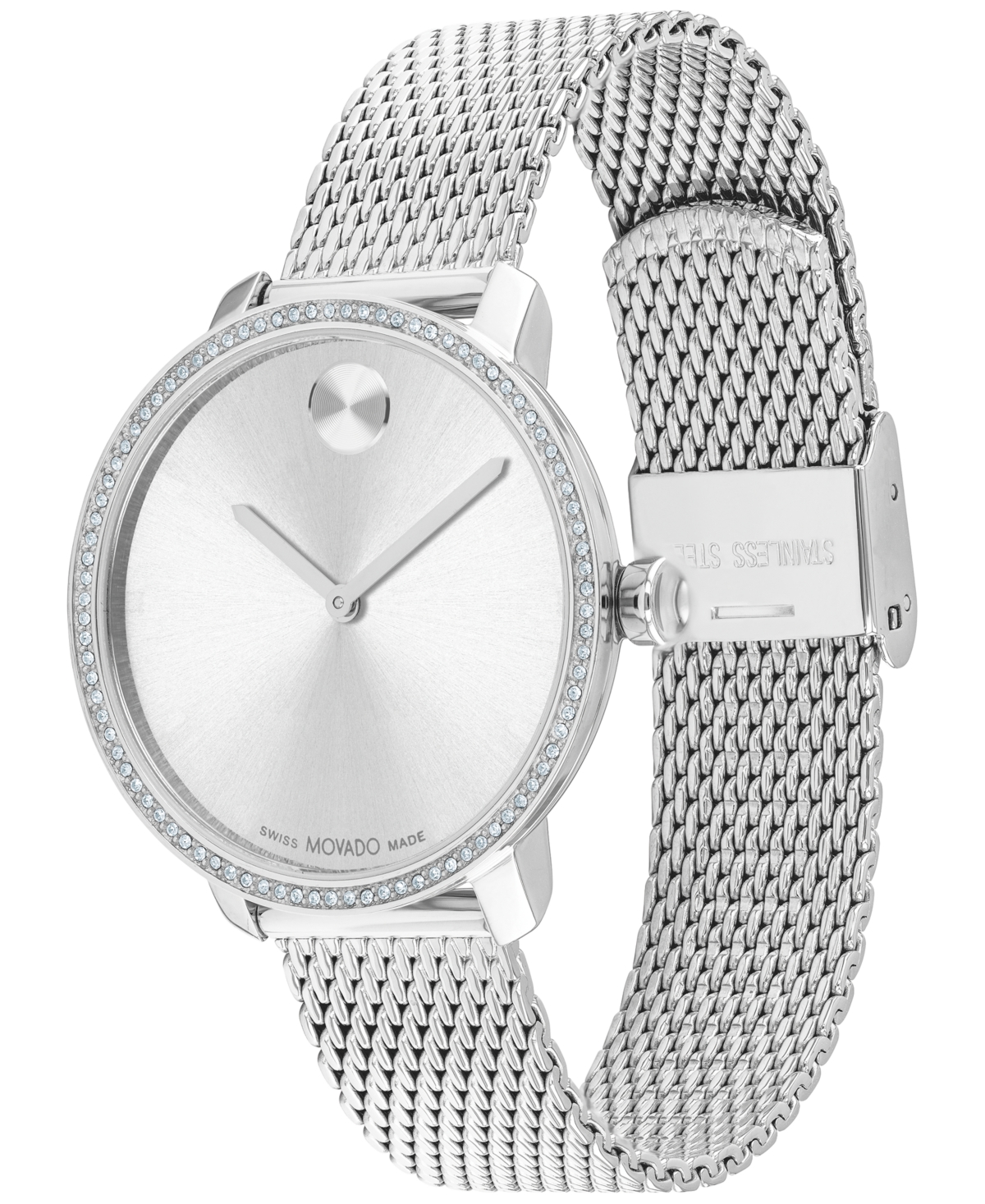 Shop Movado Women's Swiss Bold Shimmer Stainless Steel Mesh Bracelet Watch 34mm In Silver-tone