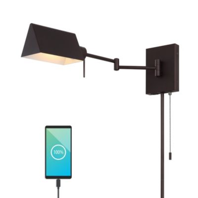 Arlo Farmhouse Industrial Single Swing Arm Plug In Or Hardwired Iron LED Wall Sconce with Pull Chain
