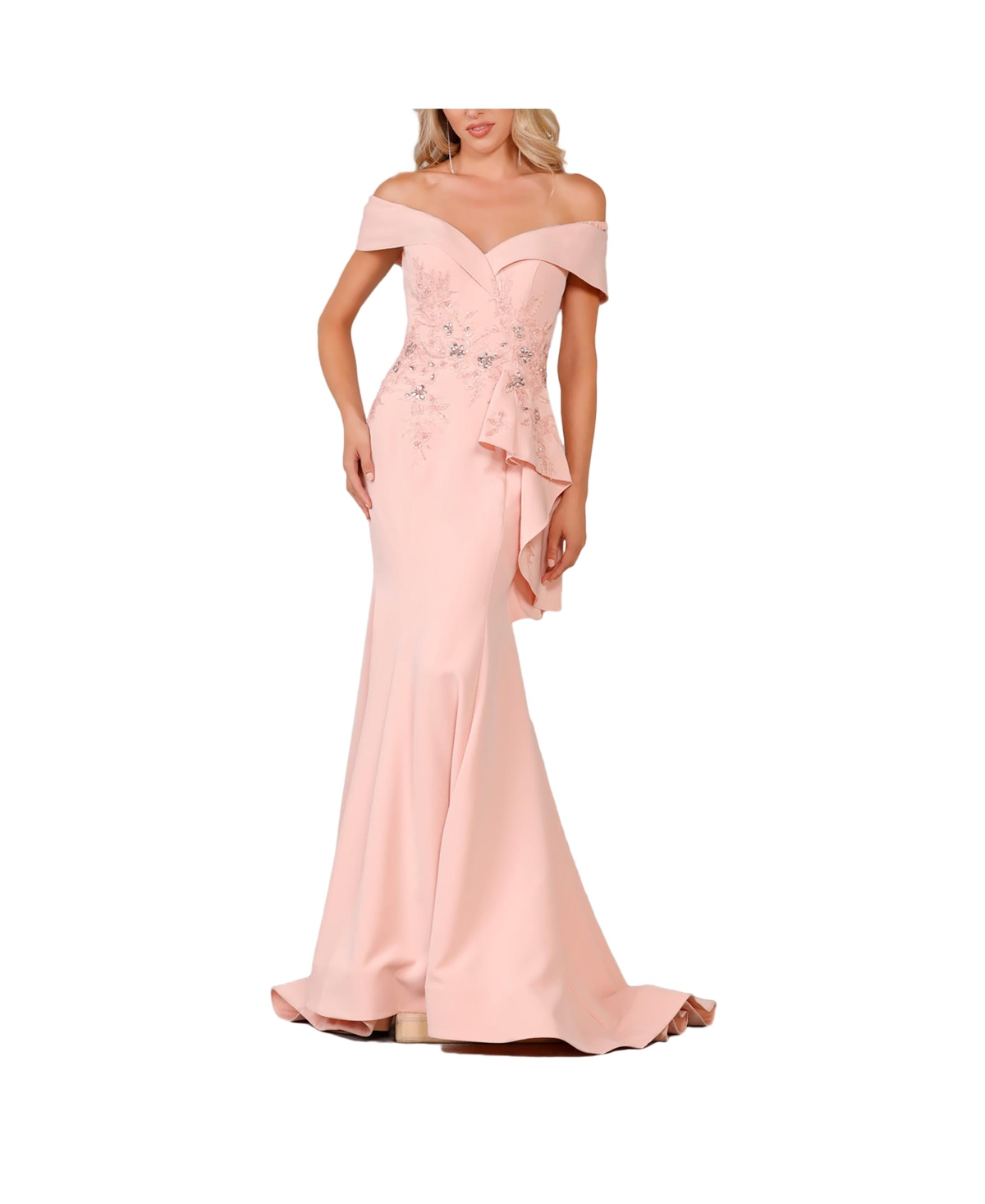 Women's Terani Couture Off Shoulder With Side Peplum Dress - Blush