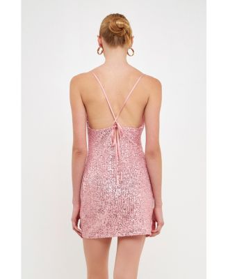 Women's Cowl Neck Strappy Back Sequins Dress