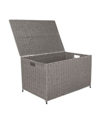 Woven Paper Rope Storage Chest with Hinged Lid and Integrated Handles