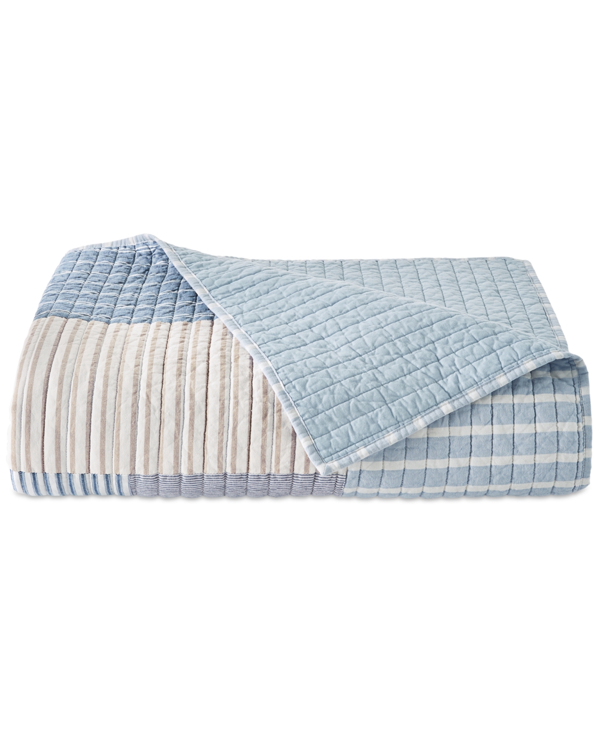 Shop Charter Club Seaside Stripe Patchwork Cotton Quilt, King, Created For Macy's In Blue