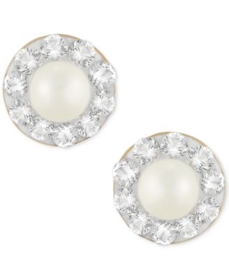 Children's Cultured Freshwater Pearl (3mm) and Crystal Stud Earrings in 14k Gold