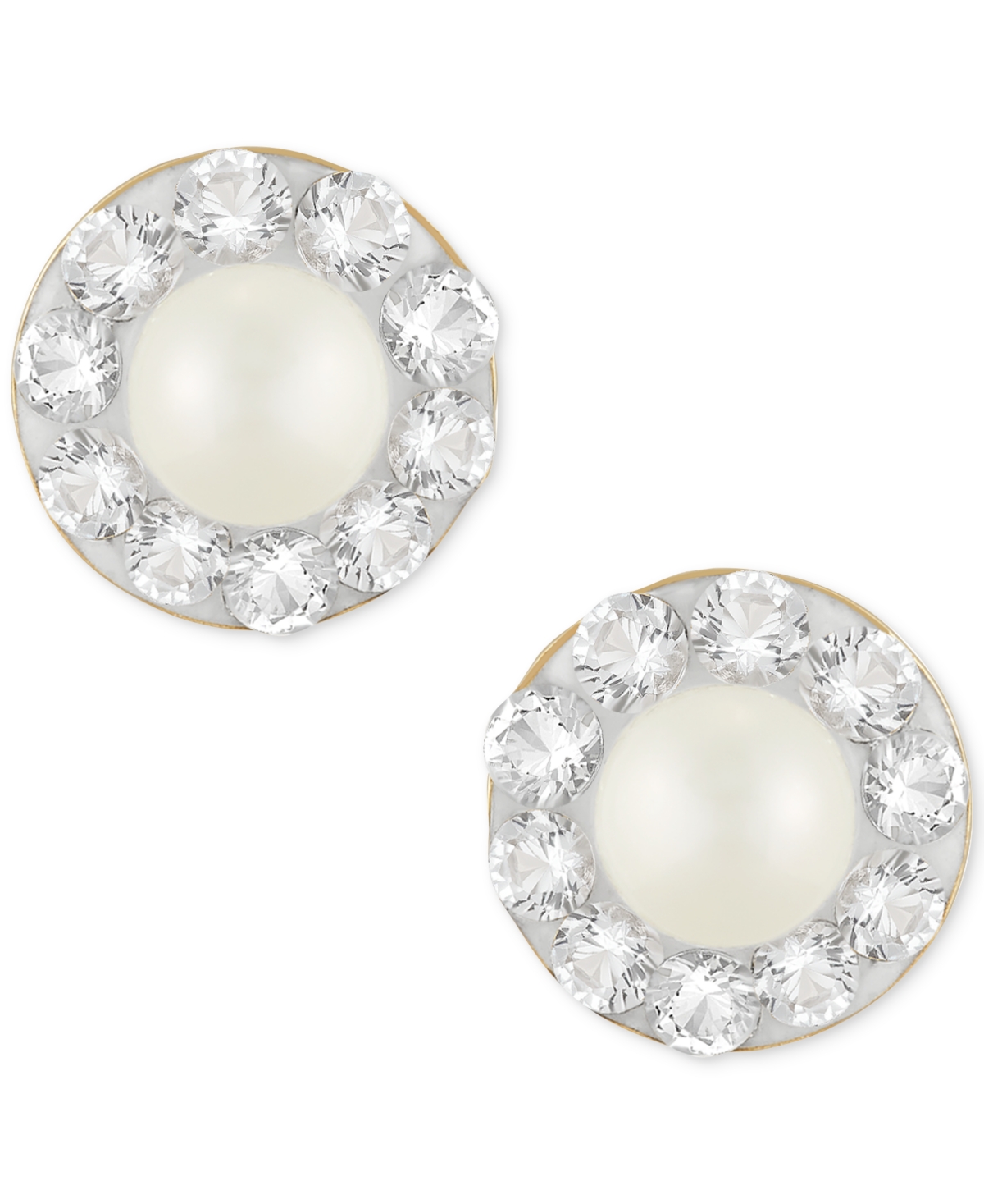 Children's Cultured Freshwater Pearl (3mm) and Crystal Stud Earrings in 14k Gold