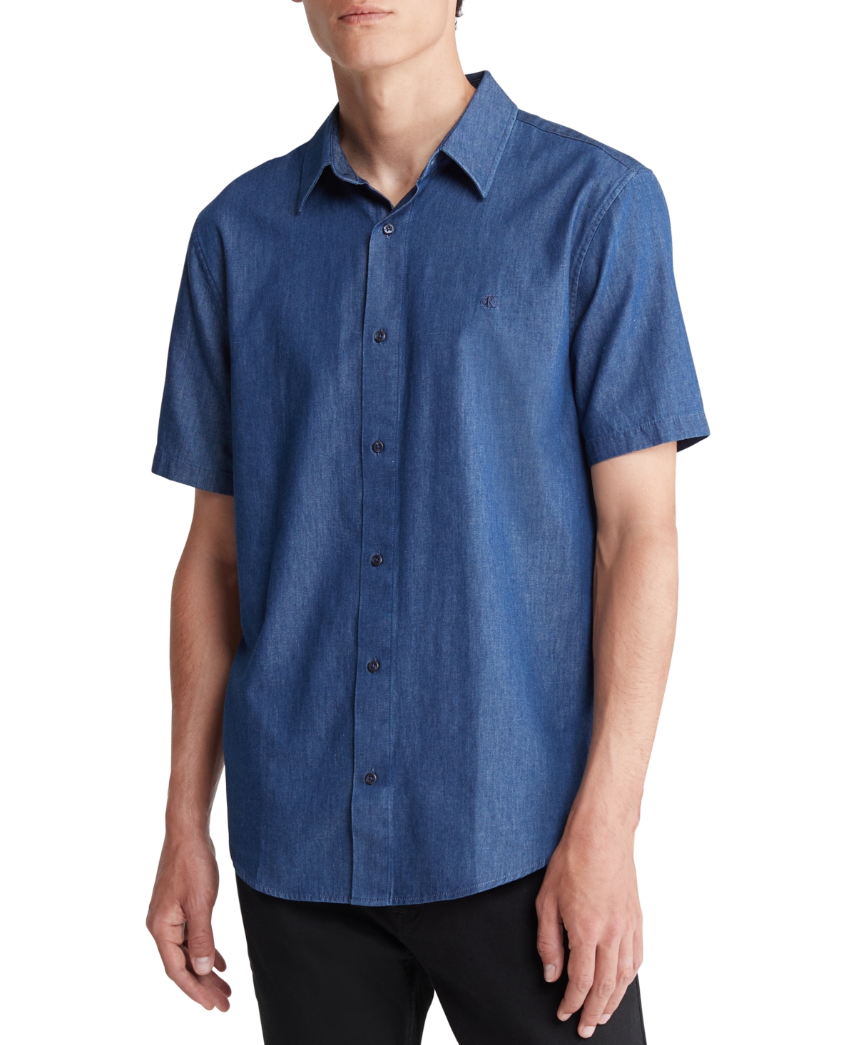 Calvin Klein Men's Regular-fit Solid Button-down Chambray Shirt In Dark Sapphire