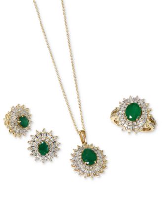 EFFY&reg; Emerald (1-1/2 ct. t.w.) & Diamond (1/5 ct. t.w.) Halo 18" Pendant Necklace in 14k Gold