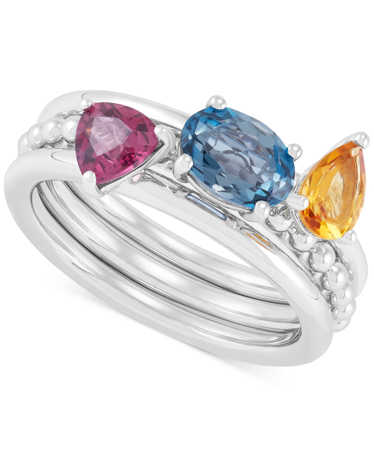 Macy's 3-pc. Set Multi-gemstone Stacking Rings (1-3/4 Ct. T.w.) In Sterling Silver