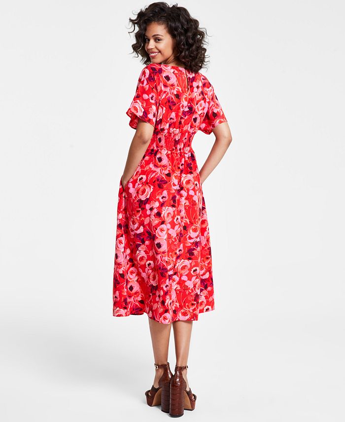 kensie Women's Floral-Print Pintucked Fit & Flare Dress - Macy's