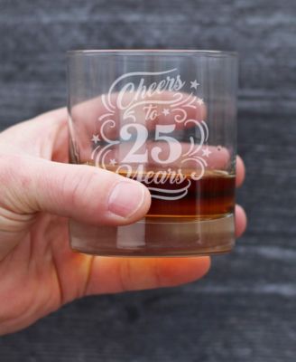 Cheers to 25 Years 25th Anniversary Gifts Whiskey Rocks Glass, 10 oz