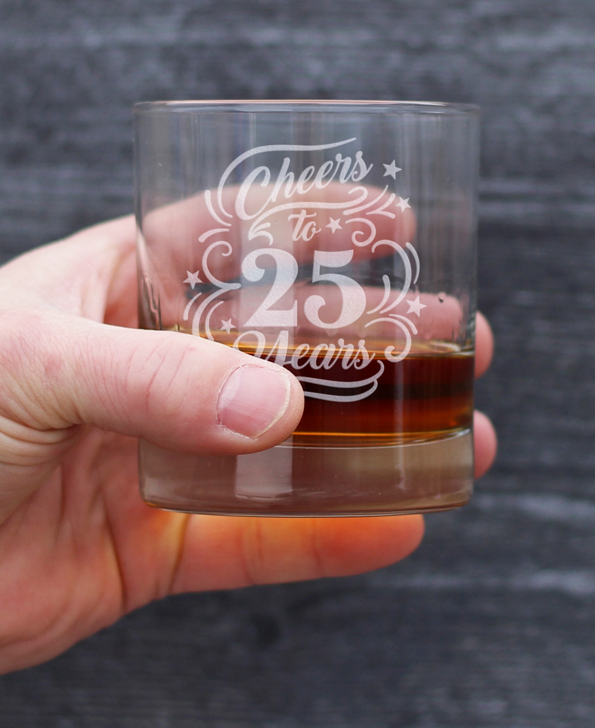 Bevvee Cheers to 25 Years 25th Anniversary Gifts Whiskey Rocks Glass,