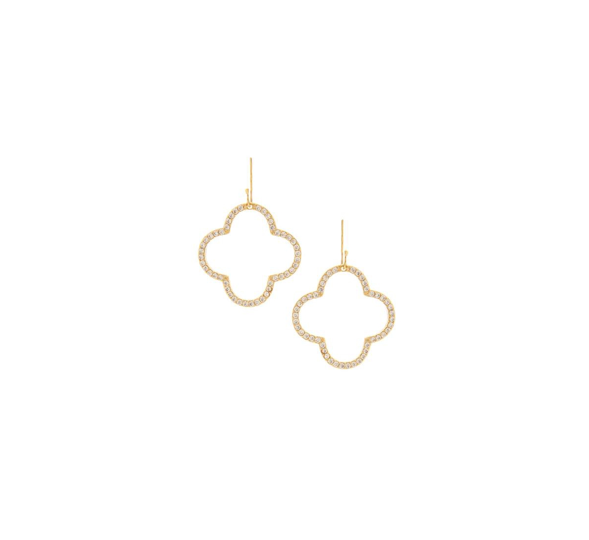 Cubic Zirconia Encrusted Clover Dangle Earrings - Gold with clear cubic zirconia