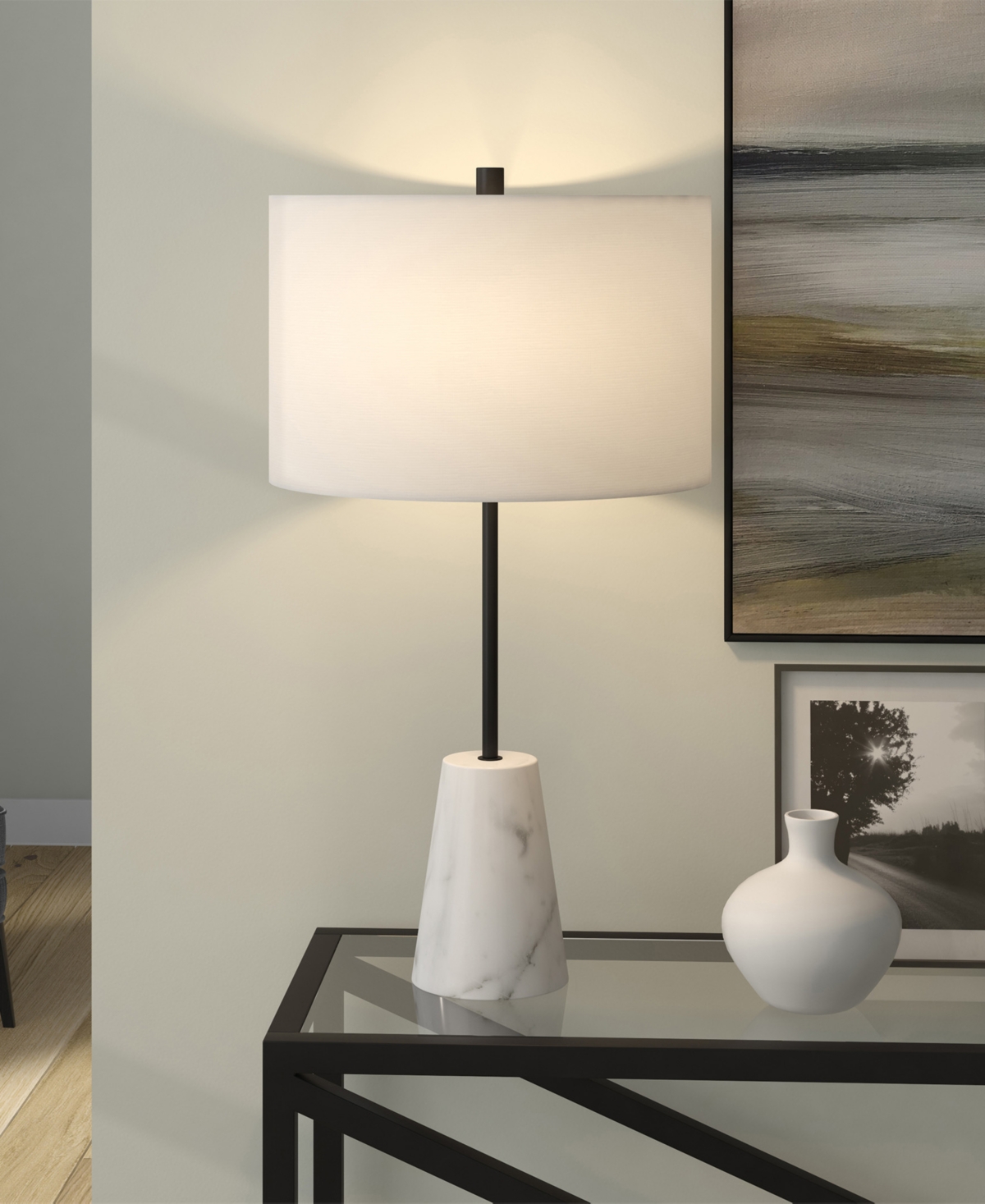 Shop Hudson & Canal Killian 25.5" Marble Table Lamp With Linen Shade In Blackened Bronze,marble