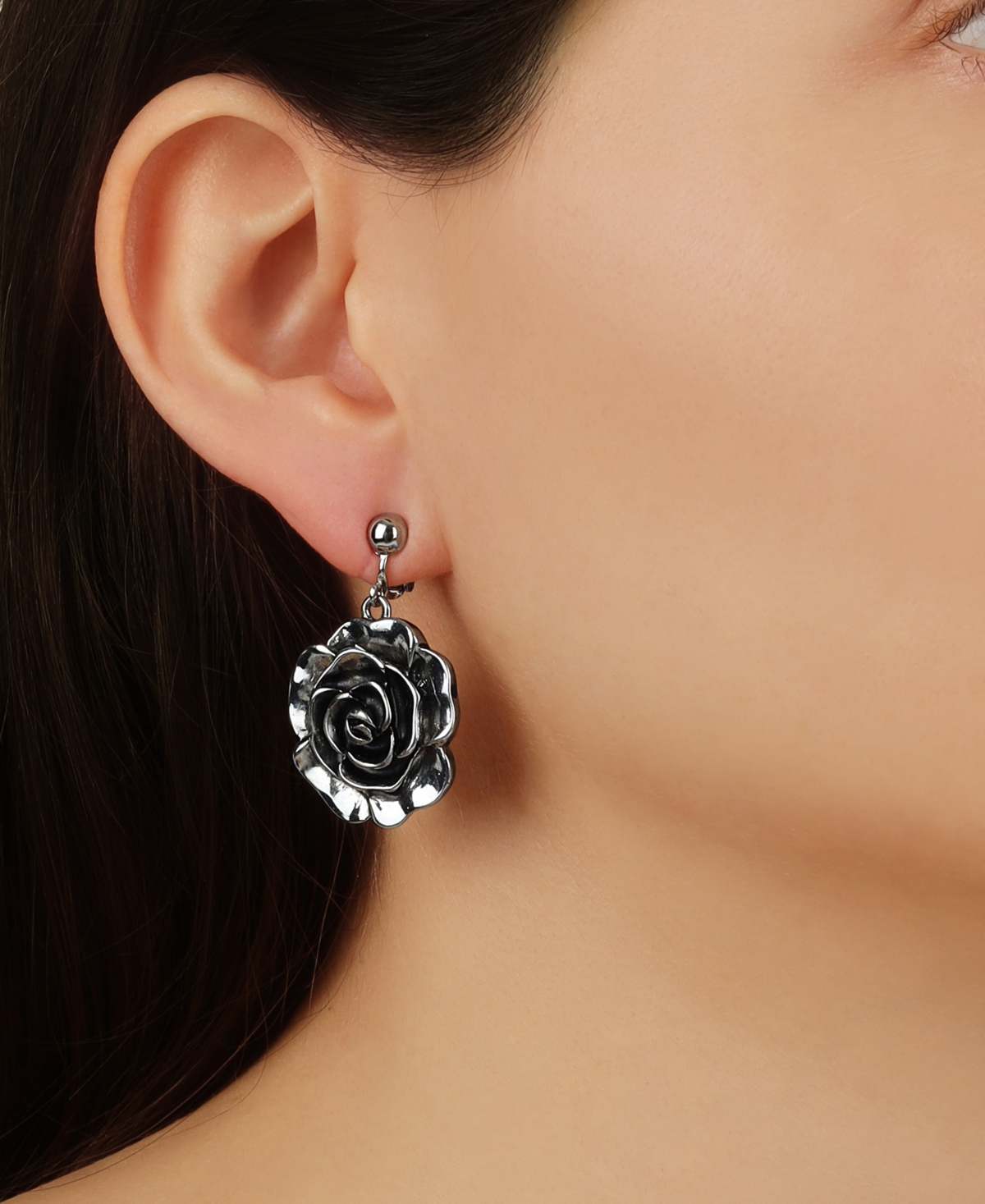 Shop 2028 Silver-tone Flower Drop Clip Earrings In Gray