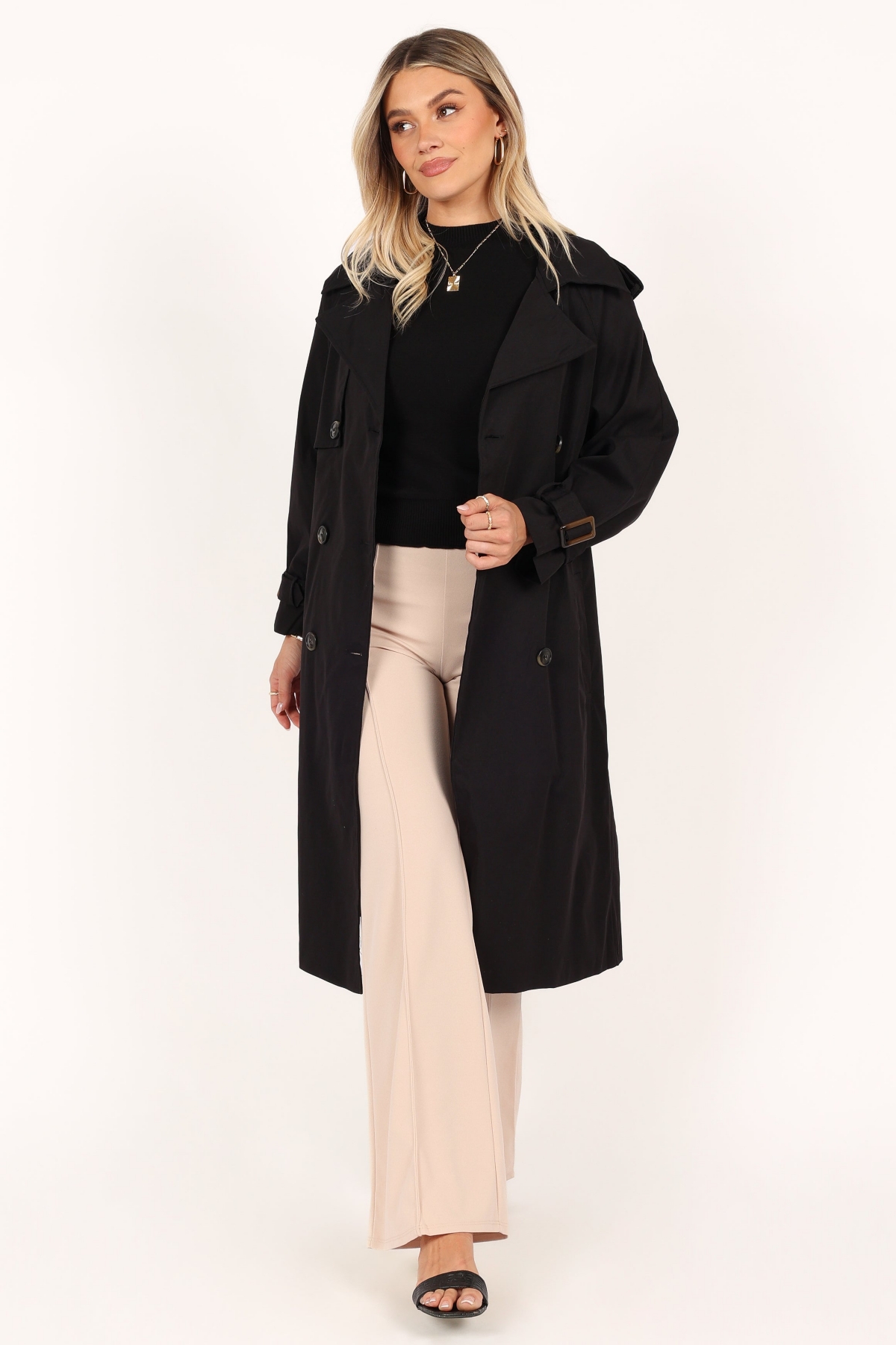 Women's Trina Button Front Trench Coat - Black