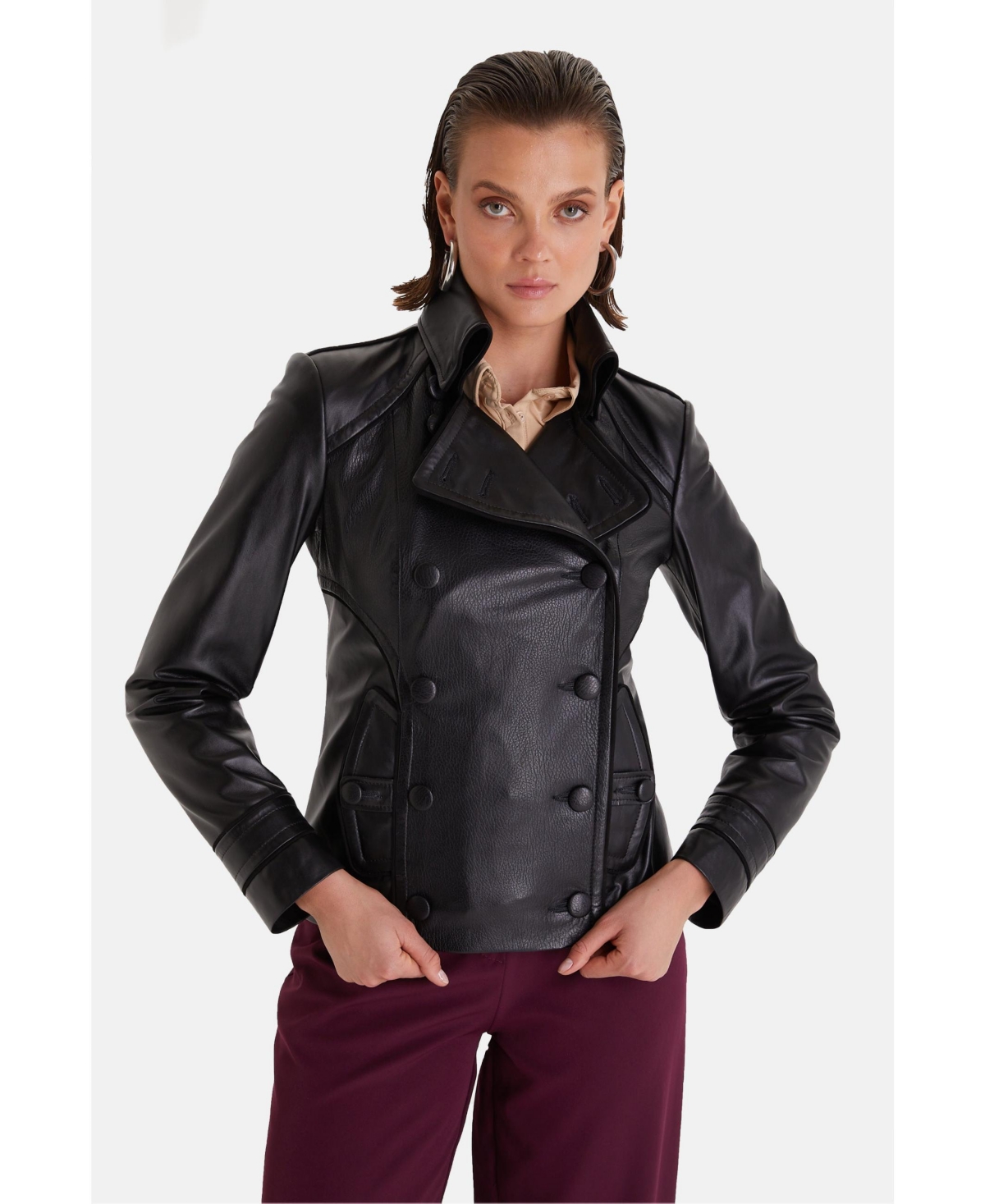 Women Fashions Leather Jacket, Cracked Aging, Black - Black